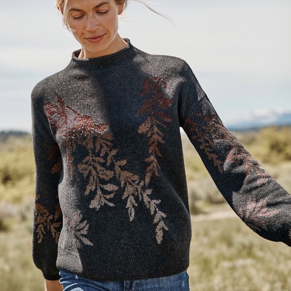 Garnet Hill Rollneck Shimmering Vine Sweater - Picture 2 of 6